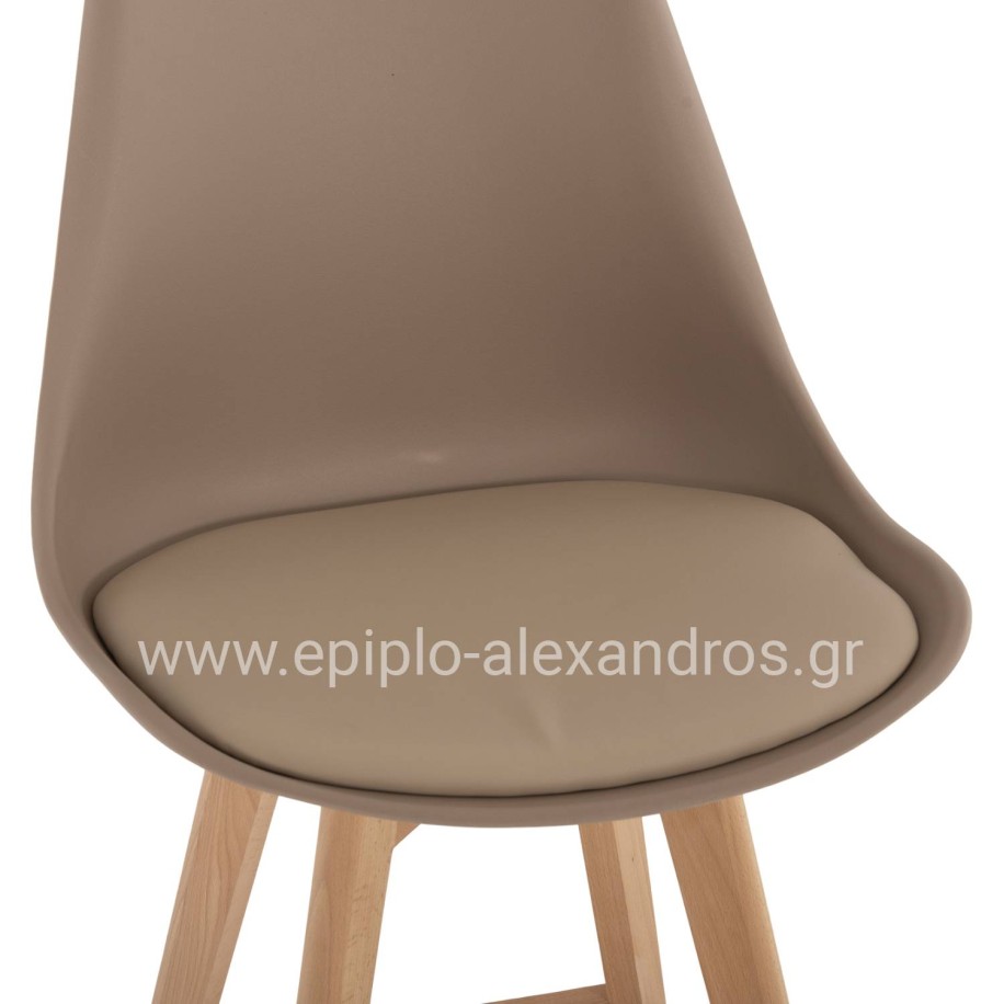 BAR STOOL VEGAS HM8000.55 MEDIUM HEIGHT CAPPUCCINO POLYPROPYLENE NATURAL BEECH WOOD 47x58x100Hcm.