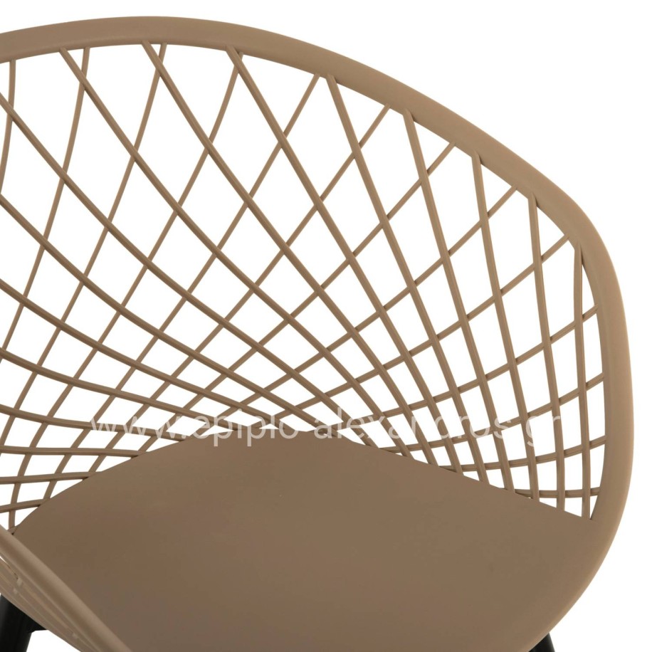 ARMCHAIR ARIADNE HM8001.23 CAPPUCCINO POLYPROPYLENE-BLACK METAL LEGS 63x56x80Hcm.