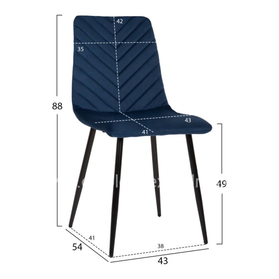 DINING CHAIR LATRELL HM8587.08 BLUE VELVET & BLACK METAL LEGS 43x54x88Hcm.