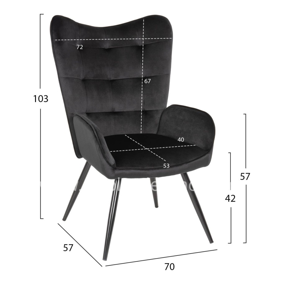 ARMCHAIR WITH FOOTSTOOL CRAWLEY HM8918.04 BLACK VLEVET-METAL LEGS 70x57x103Hcm.