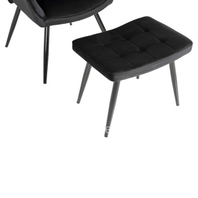 ARMCHAIR WITH FOOTSTOOL CRAWLEY HM8918.04 BLACK VLEVET-METAL LEGS 70x57x103Hcm.
