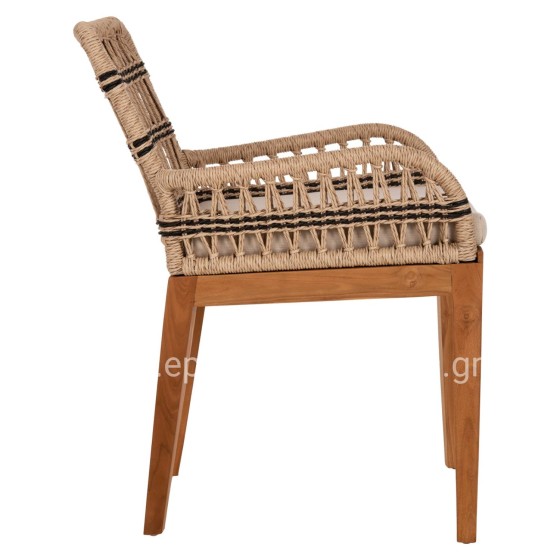 ARMCHAIR STARDOM HM9760.02 TEAK WOOD AND ROPE-NATURAL WITH ANTHRACITE DETAILS COLOR 57x65x83Hcm.