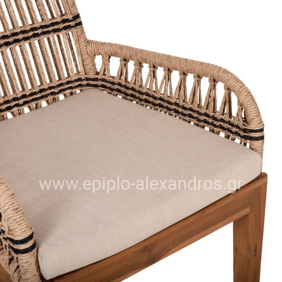 ARMCHAIR STARDOM HM9760.02 TEAK WOOD AND ROPE-NATURAL WITH ANTHRACITE DETAILS COLOR 57x65x83Hcm.