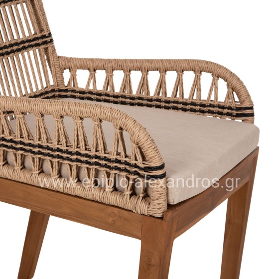 ARMCHAIR STARDOM HM9760.02 TEAK WOOD AND ROPE-NATURAL WITH ANTHRACITE DETAILS COLOR 57x65x83Hcm.