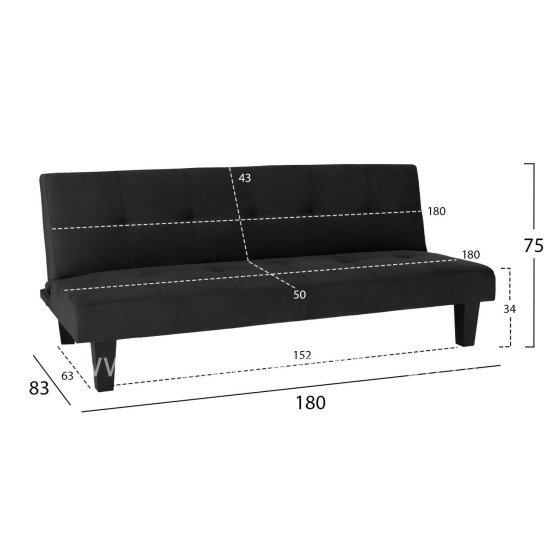 SOFABED ODESSA HM3000.14 BLACK VELVET 180x83x75Hcm.