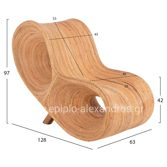 ARMCHAIR CURVY LOUNGE HM9645.01 RATTAN IN NATURAL COLOR 63x128x97Hcm.