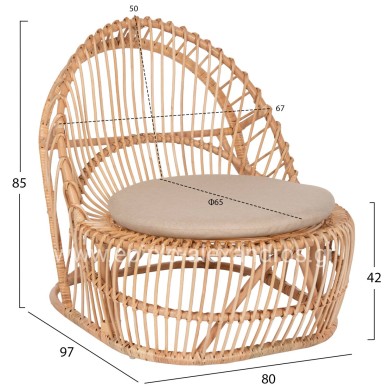ARMCHAIR ENTROPY HM9840.01 RATTAN IN NATURAL-ECRU CUSHION 80x97x85Hcm.