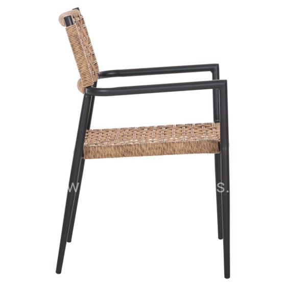 ARMCHAIR TRILAN HM6044.02 ALUMINUM IN BLACK-SYNTHETIC RATTAN IN NATURAL 57x59x85Hcm.