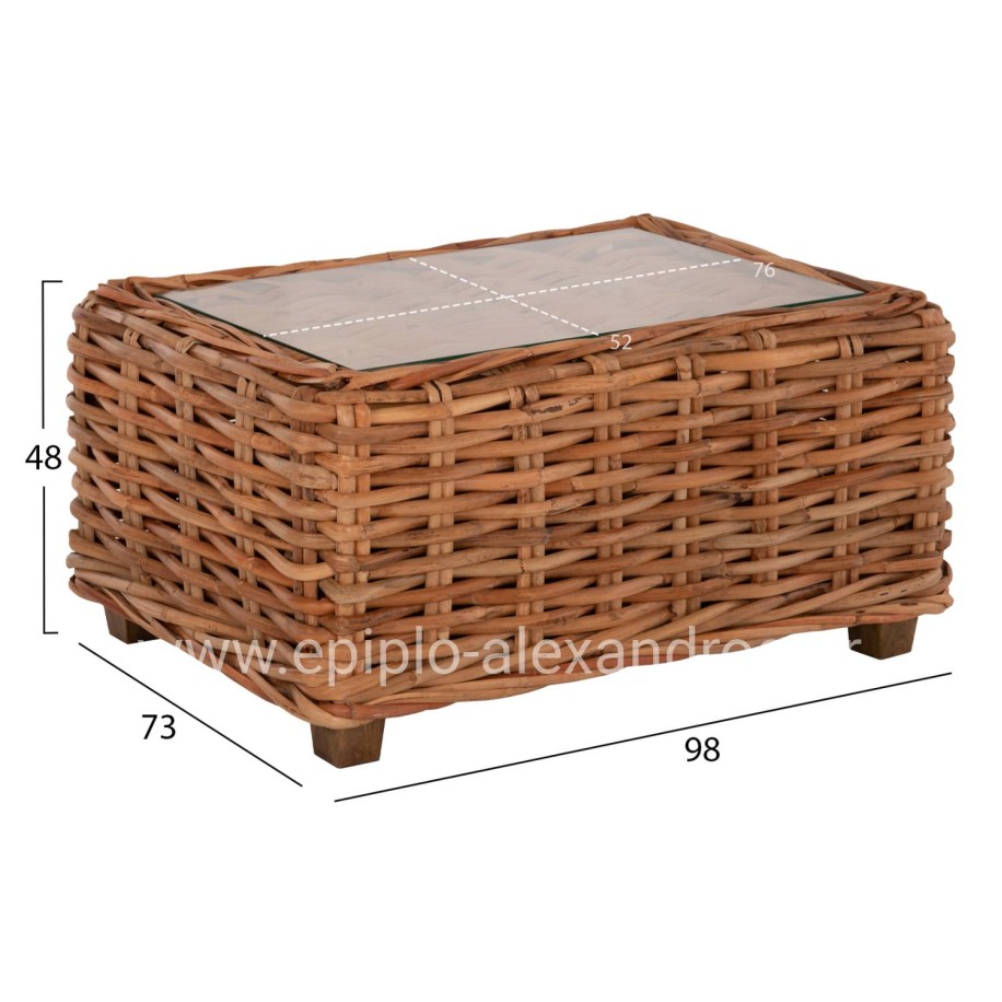 OUTDOOR LOUNGE SET 4PCS TROPEL HM9656 NATURAL RATTAN-MAHOGANY WOOD-WHITE CUSHIONS