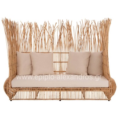 SOFA OUTDOORS ZEPHYR HM5988 RATTAN CANES IN NATURAL-CUSHION SET IN BEIGE 200x120x142Hcm.