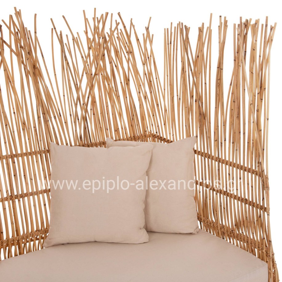 SOFA OUTDOORS ZEPHYR HM5988 RATTAN CANES IN NATURAL-CUSHION SET IN BEIGE 200x120x142Hcm.