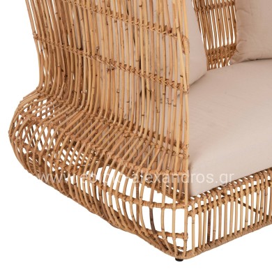 SOFA OUTDOORS ZEPHYR HM5988 RATTAN CANES IN NATURAL-CUSHION SET IN BEIGE 200x120x142Hcm.