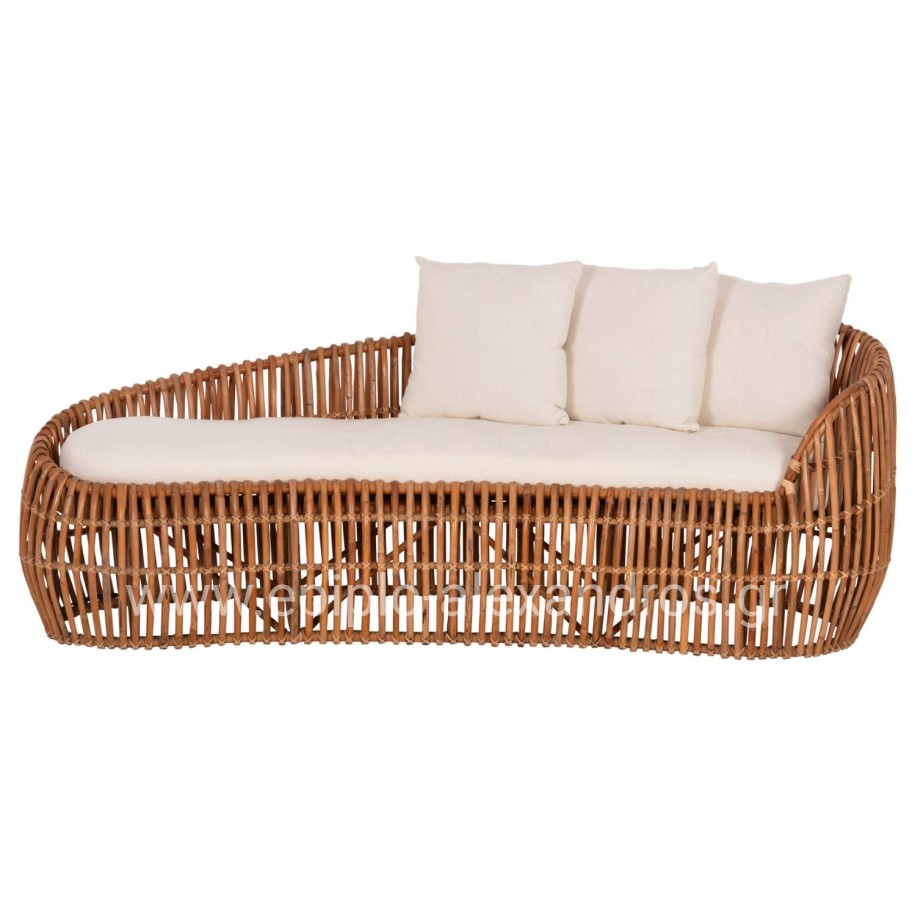 SOFA-LOUNGER LANTRY HM5991 NATURAL RATTAN- WHITE CUSHIONS 215x60x78Hcm.
