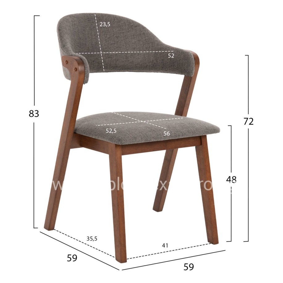 DINING CHAIR RIDER HM9734.01 RUBBERWOOD IN WALNUT COLOR-GREY FABRIC 59x59x83Hcm.