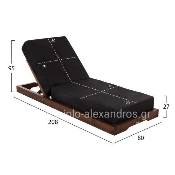 BEACH LOUNGER IKARIA LOW HM10622.01 PINE WOOD IN WALNUT COLOR-BLACK TEXTILENE-CUSHION 20cm THICK