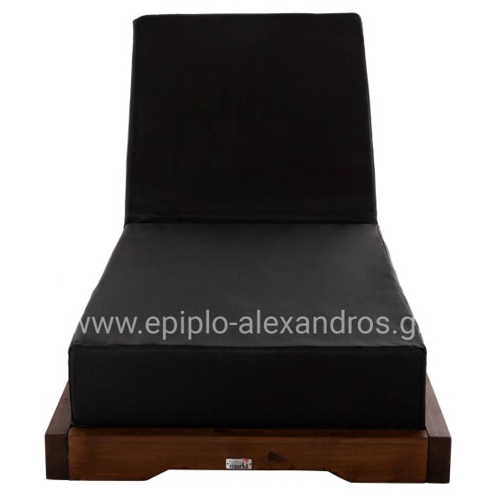 BEACH LOUNGER IKARIA LOW HM10622.01 PINE WOOD IN WALNUT COLOR-BLACK TEXTILENE-CUSHION 20cm THICK