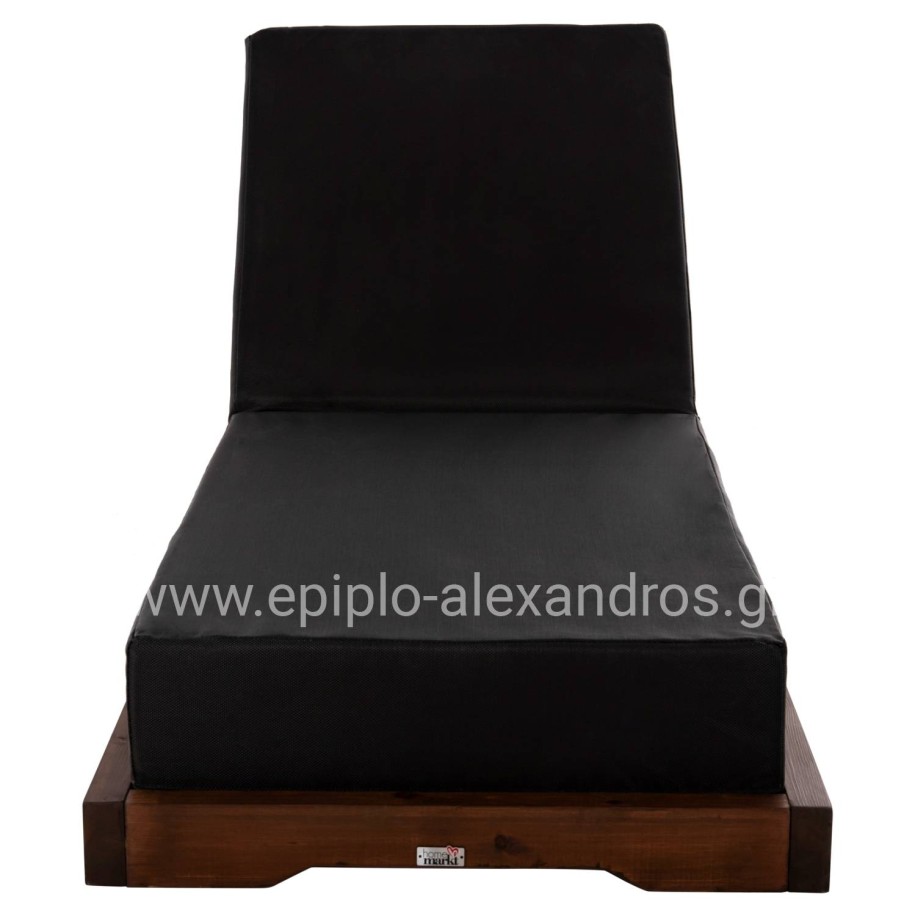 BEACH LOUNGER IKARIA LOW HM10622.01 PINE WOOD IN WALNUT COLOR-BLACK TEXTILENE-CUSHION 20cm THICK