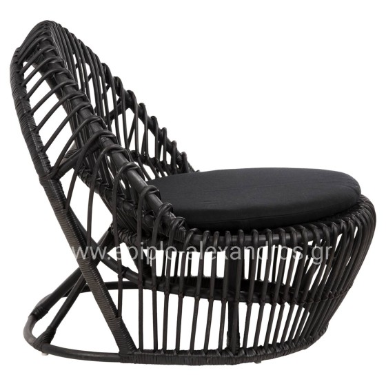 ARMCHAIR ENTROPY HM9840.03 NATURAL POLISHED RATTAN WITH CUSHION-BLACK 80x97x85Hcm.