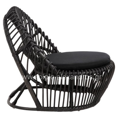 ARMCHAIR ENTROPY HM9840.03 NATURAL POLISHED RATTAN WITH CUSHION-BLACK 80x97x85Hcm.