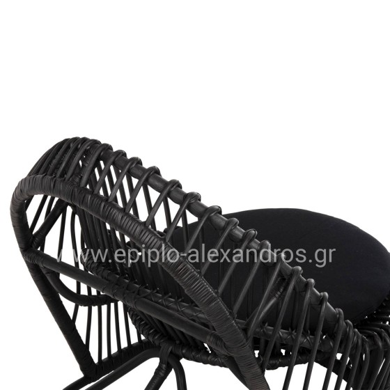 ARMCHAIR ENTROPY HM9840.03 NATURAL POLISHED RATTAN WITH CUSHION-BLACK 80x97x85Hcm.
