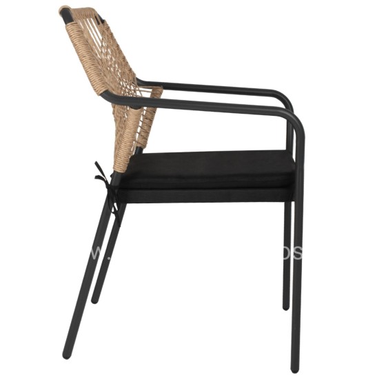 ARMCHAIR ALUMINUM TROTTER HM5865.11 DARK GREY FRAME AND BEIGE WICKER-BLACK CUSHION