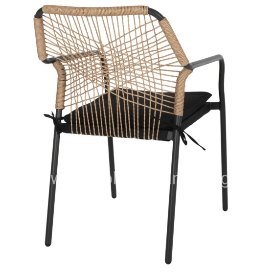 ARMCHAIR ALUMINUM TROTTER HM5865.11 DARK GREY FRAME AND BEIGE WICKER-BLACK CUSHION