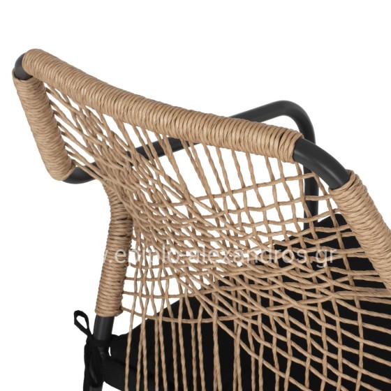 ARMCHAIR ALUMINUM TROTTER HM5865.11 DARK GREY FRAME AND BEIGE WICKER-BLACK CUSHION