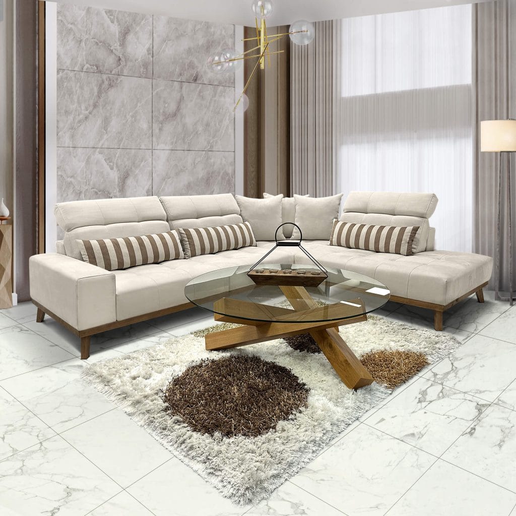 Focus corner sofa for a small living room, in grey colour.